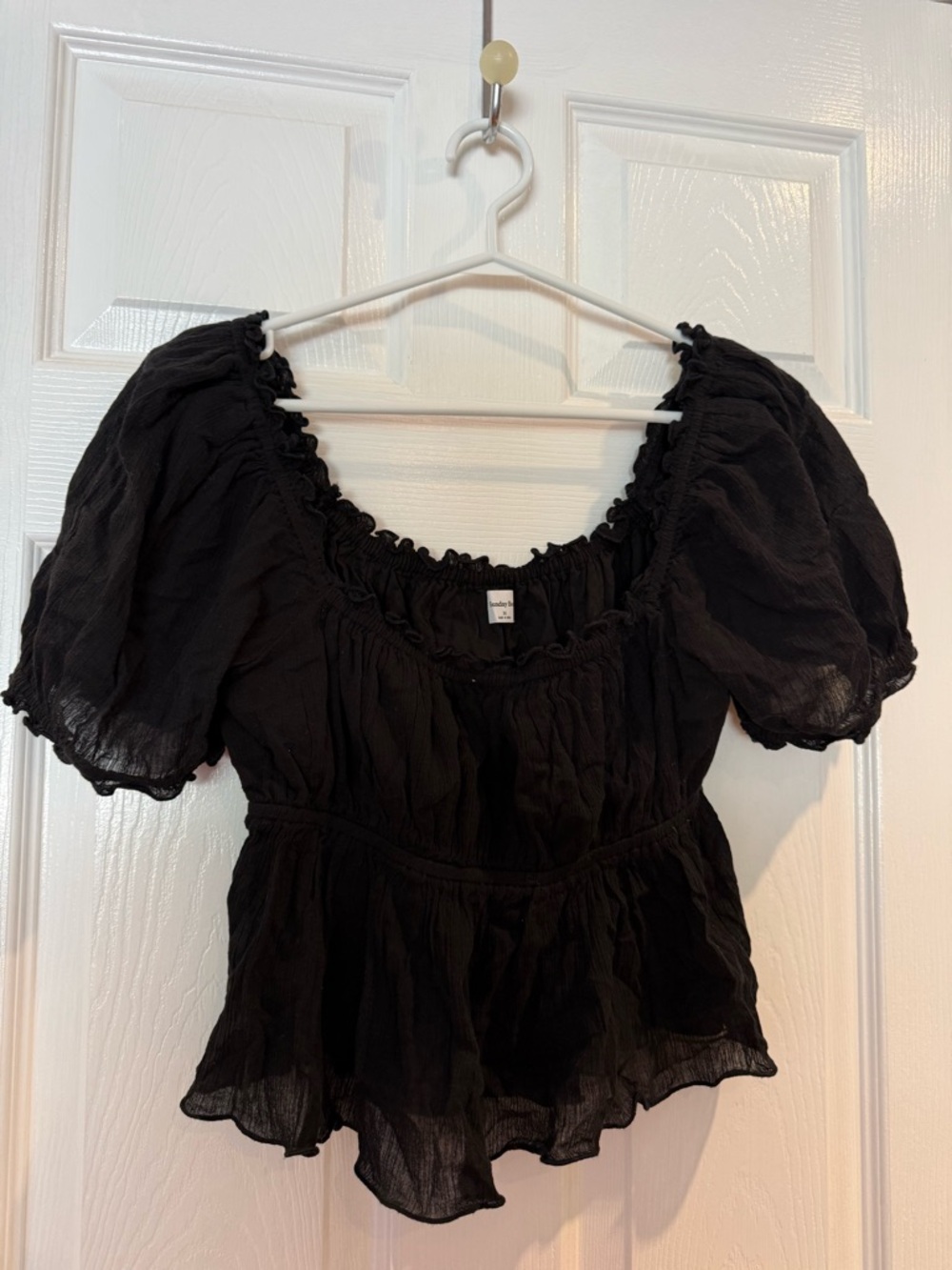 Sunday Best Black Puff Sleeve Peasant Blouse